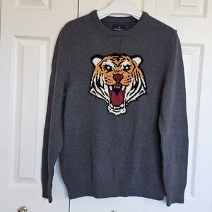 American Eagle Outfitters Watch  Me Roar Sweater Gray Tiger Sz Lg Y2K Vintage